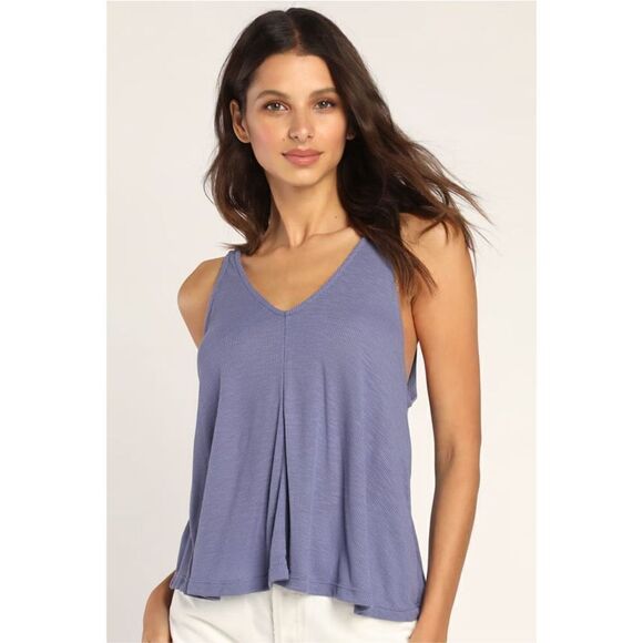 Free People Dani Periwinkle Blue Ribbed Tank Top S - Picture 1 of 12